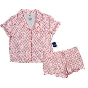 Roller Rabbit Target Geo Hearts Short Sleeves Shorts Pajama Set Pink L NWT